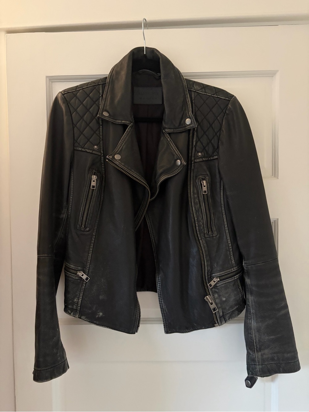 AllSaints Black Quilted Leather Moto Jacket